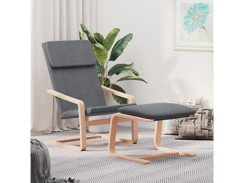 Chaise de relaxation avec repose-pied Gris foncé Tissu SEF19605