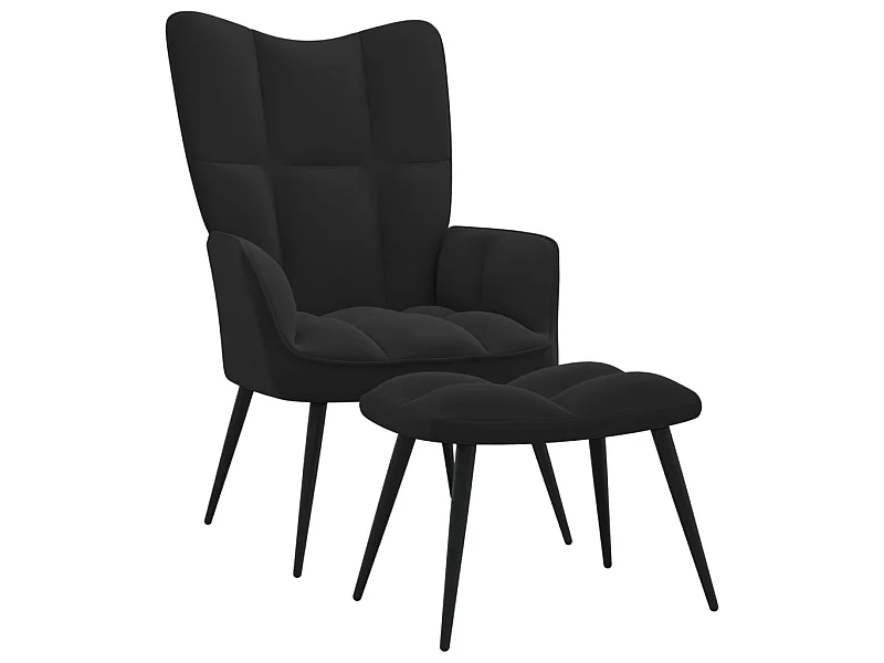 Silla de relajación con reposapiés terciopelo negro ES91065