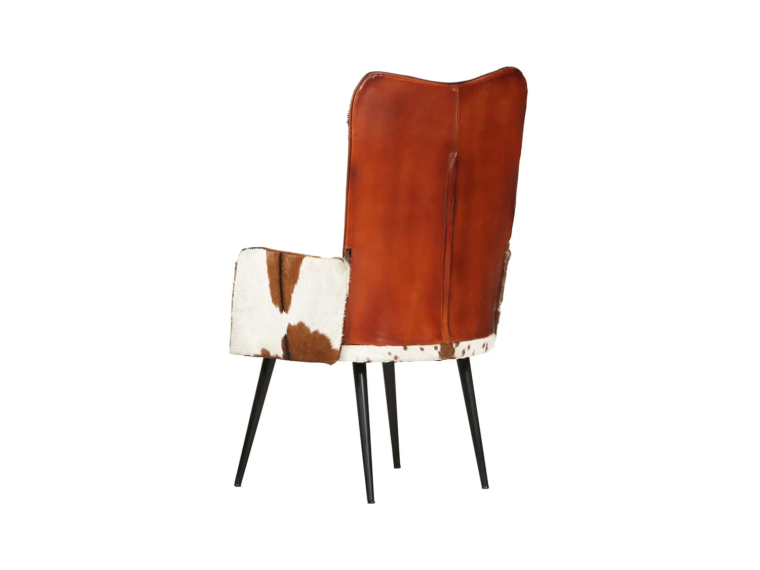 Fauteuil harig echt leer bruin en wit NL385404