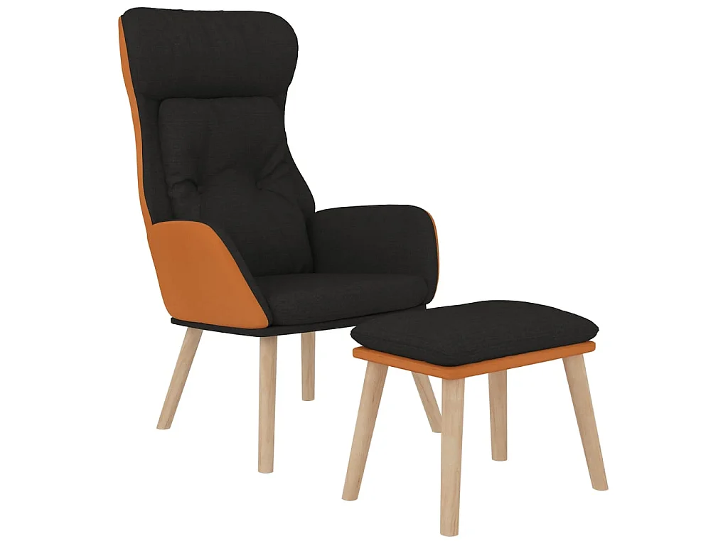 Chaise de relaxation avec repose-pied Noir Similicuir et tissu SEF42628