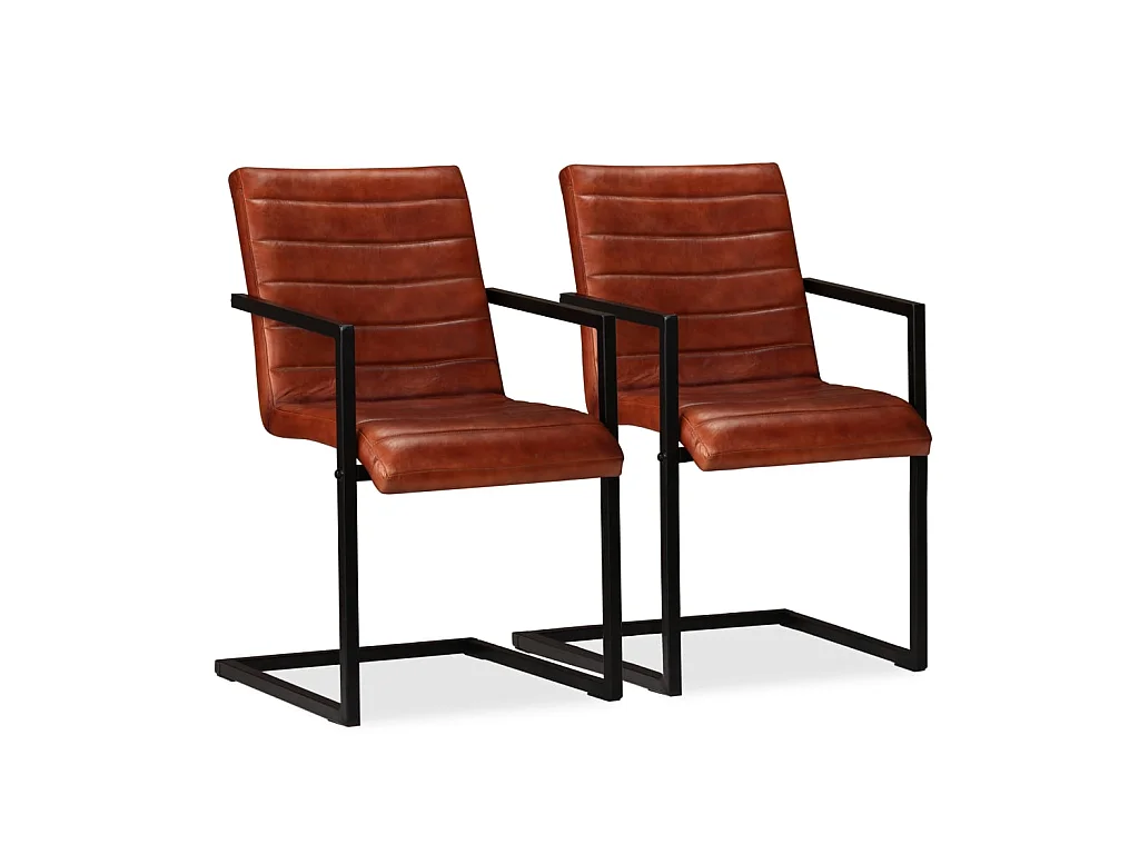 Lot de 2 Chaises à manger marron cuir véritable LSJ7880