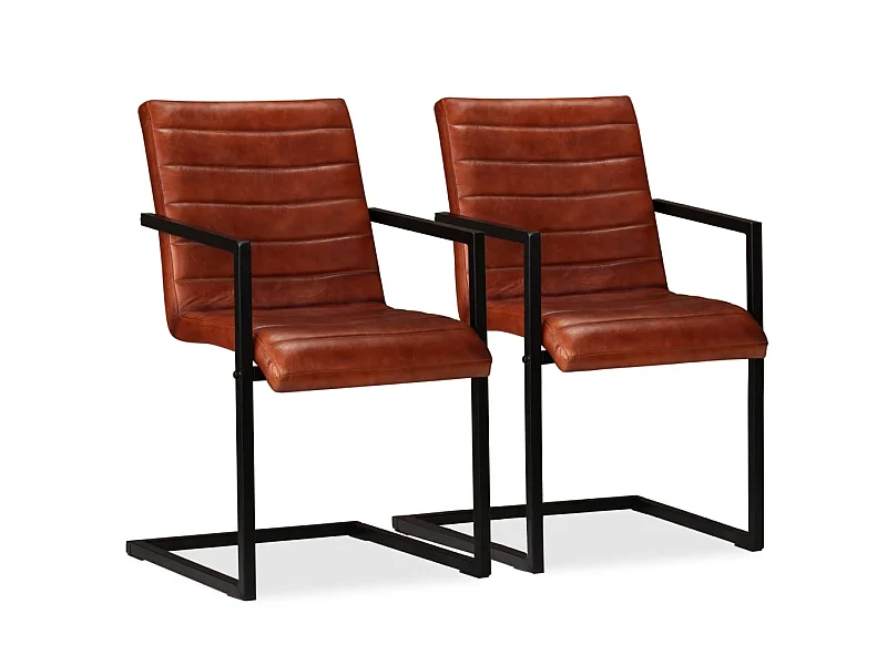 Lot de 2 Chaises à manger marron cuir véritable LSJ7880