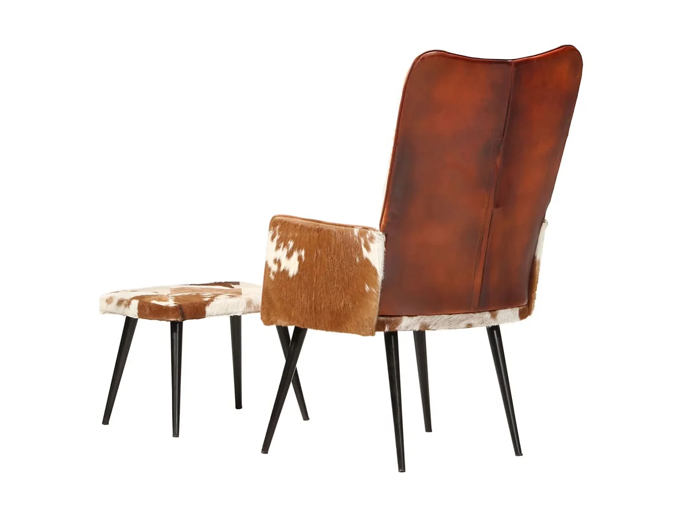 Chaise à oreilles avec repose-pied Marron Cuir véritable SEF54080