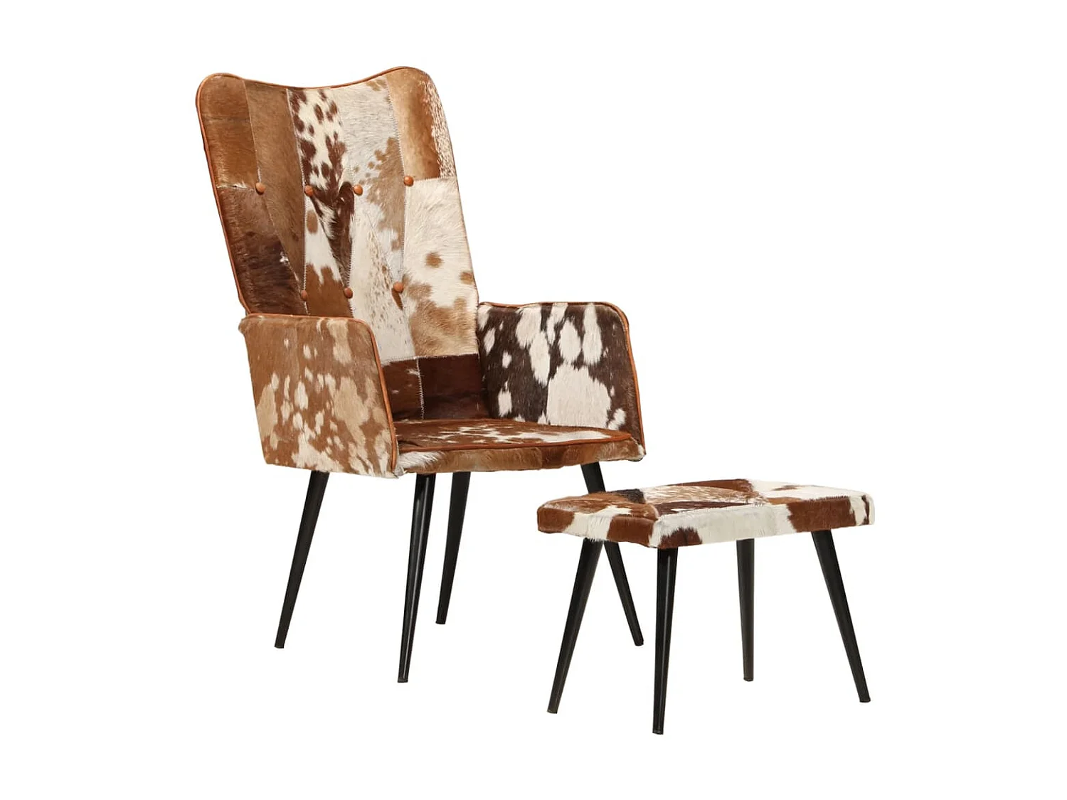 Chaise à oreilles avec repose-pied Marron Cuir véritable SEF54080