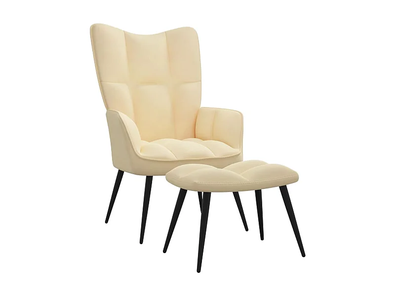 Chaise de relaxation avec repose-pied Blanc crème Velours SEF45139