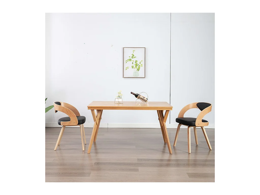Lot de 2 Chaises de salle à manger noir bois courbé et similicuir OIU6335