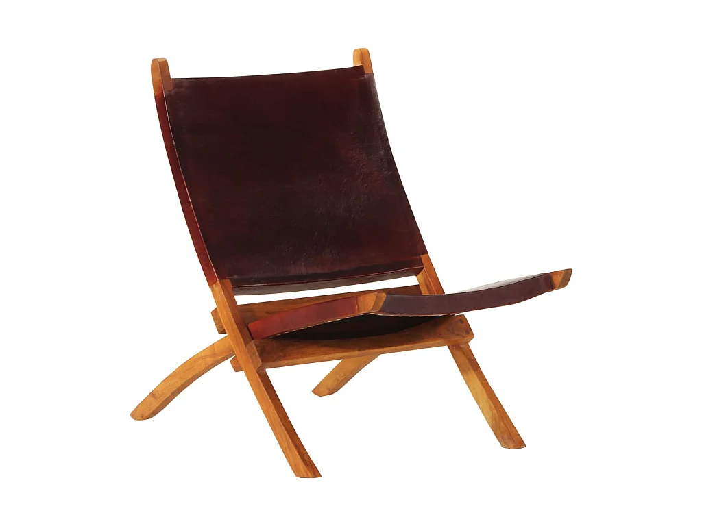 Chaise de relaxation pliable cuir véritable marron foncé SEF12419