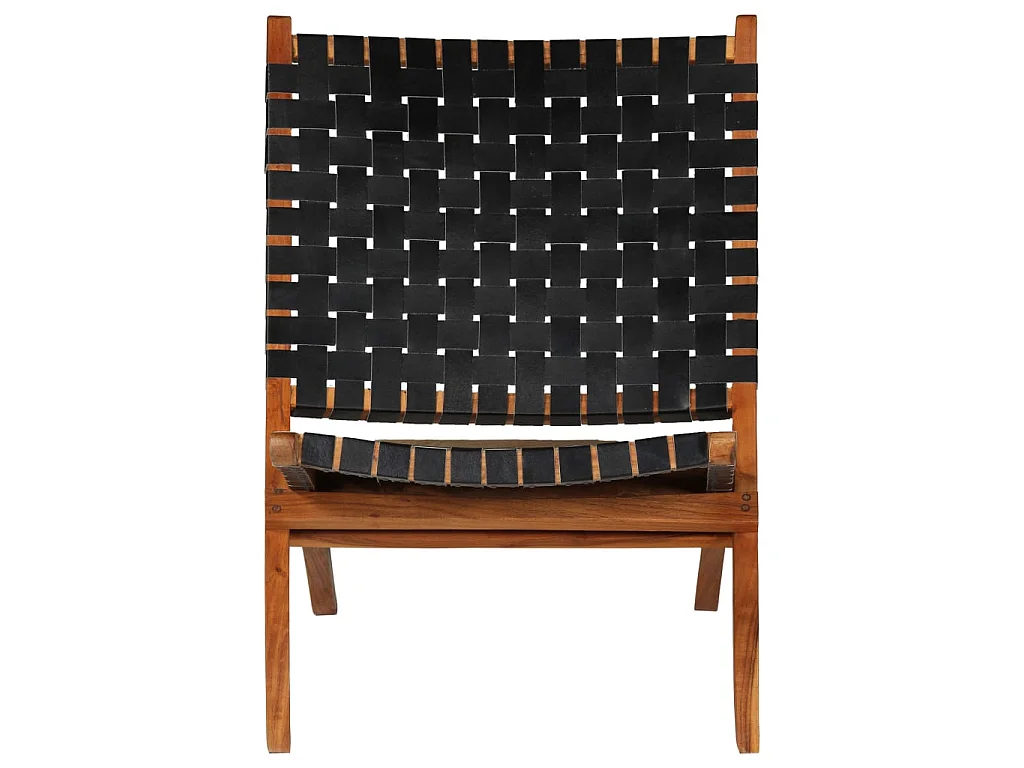 Chaise pliable Bandes croisées Noir Cuir véritable SEF45714