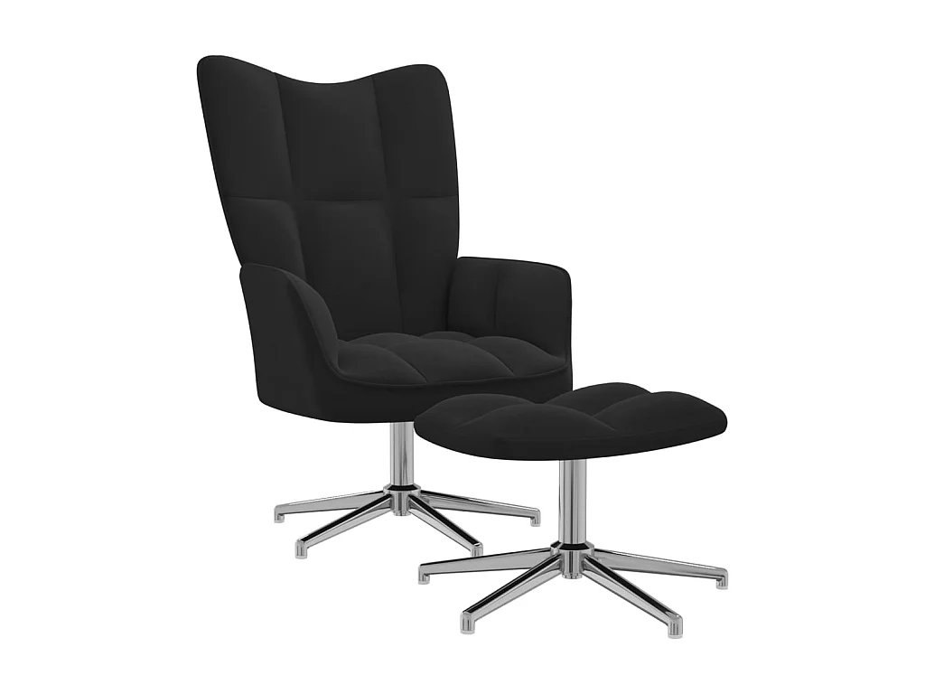 Chaise de relaxation avec repose-pied Noir Velours SEF36142