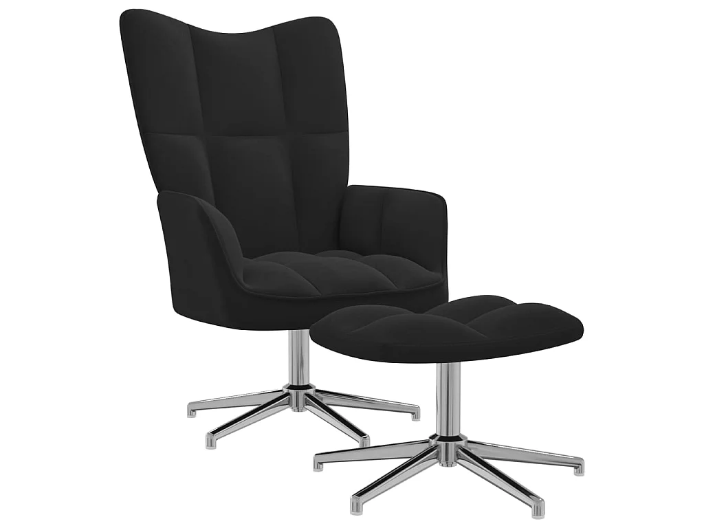 Chaise de relaxation avec repose-pied Noir Velours SEF36142