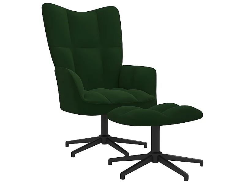 Silla de relajación con taburete terciopelo verde oscuro ES37874