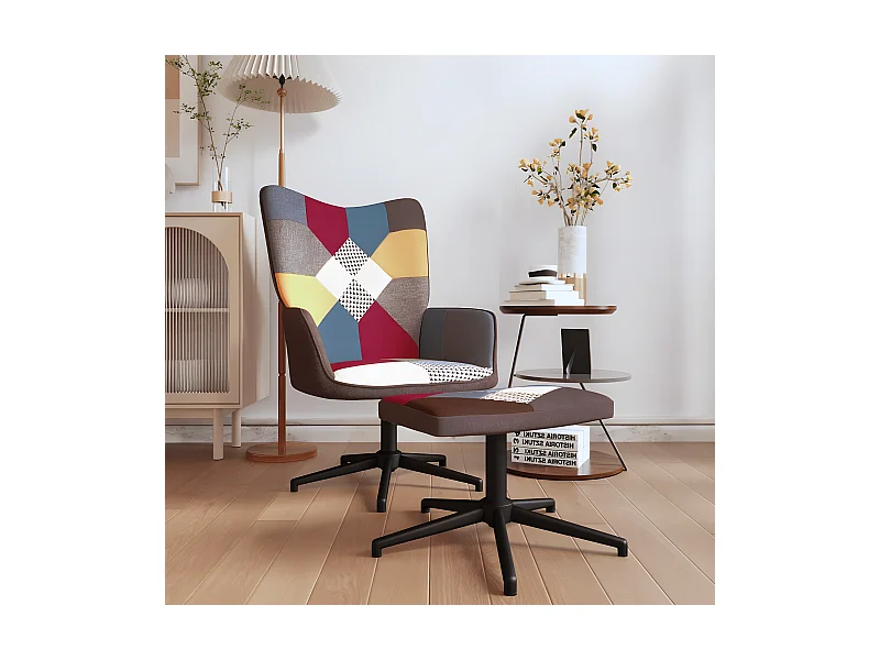 Relaxsessel | Fernsehsessel mit Hocker Patchwork Stoff -gkd666804