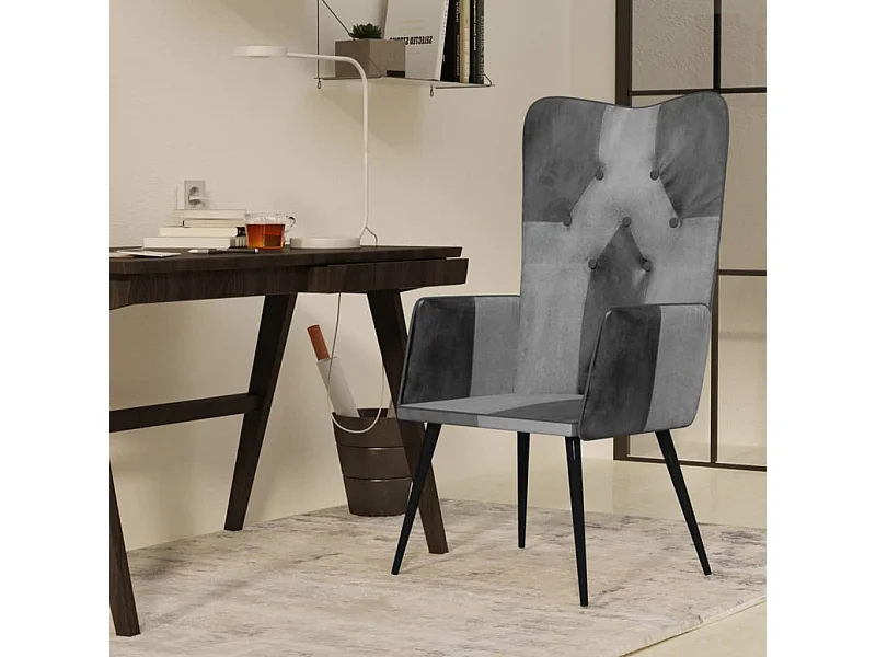 Chaise à oreilles Gris Cuir véritable SEF50877