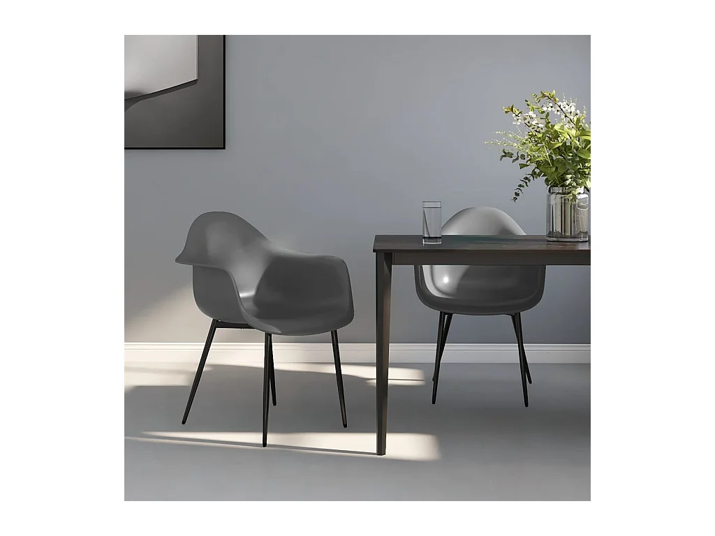 Lot de 2 Chaises à manger gris PP LSJ4378