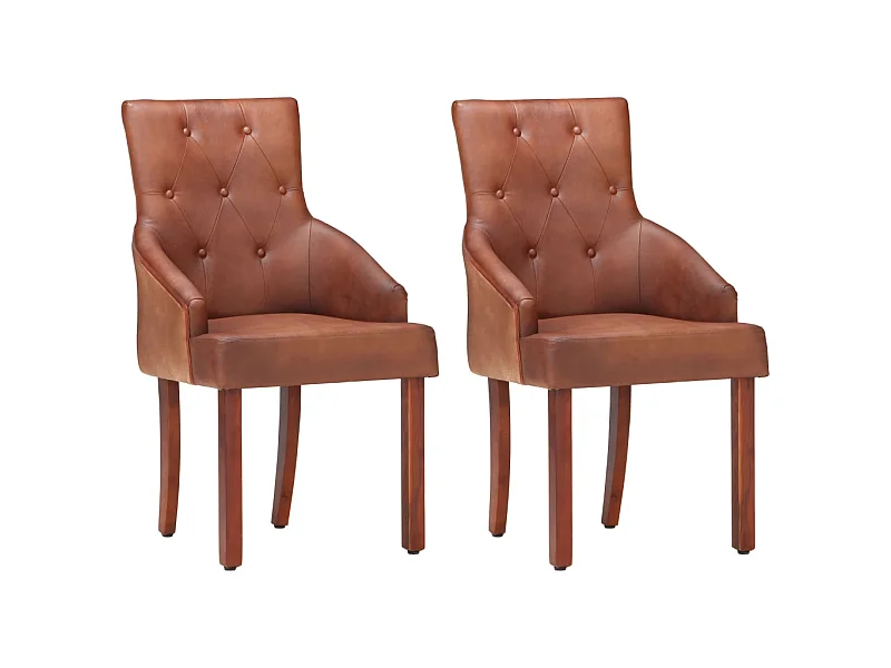 Lot de 2 Chaises à manger marron cuir de chèvre véritable LSJ6159
