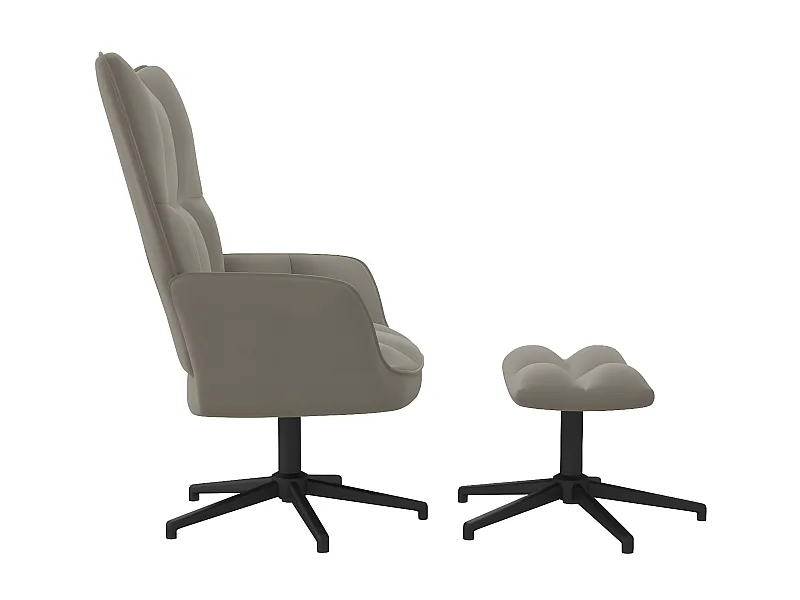 Relaxstoel met voetenbank fluweel lichtgrijs NL529959