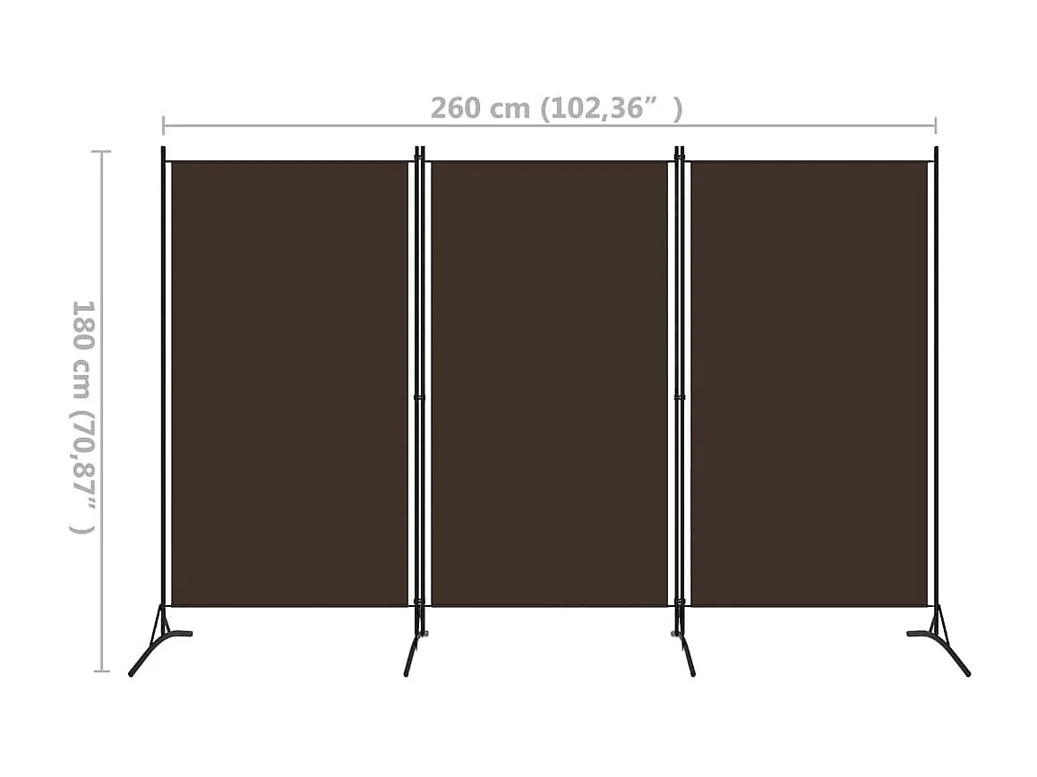 Biombo - Divisória de quarto com 3 painéis 260x180 cm castanho PT645320