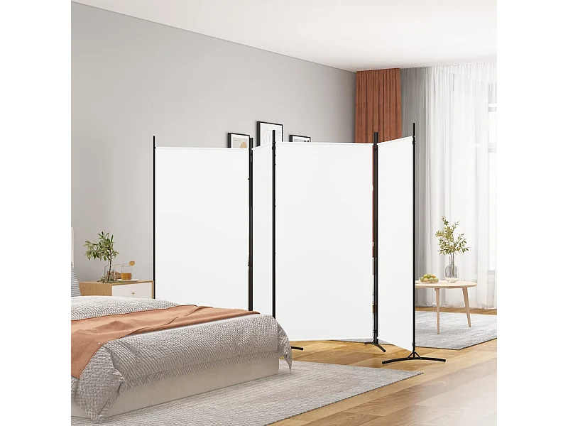 Biombo divisor de 4 paneles de tela blanco 346x180 cm ES784632
