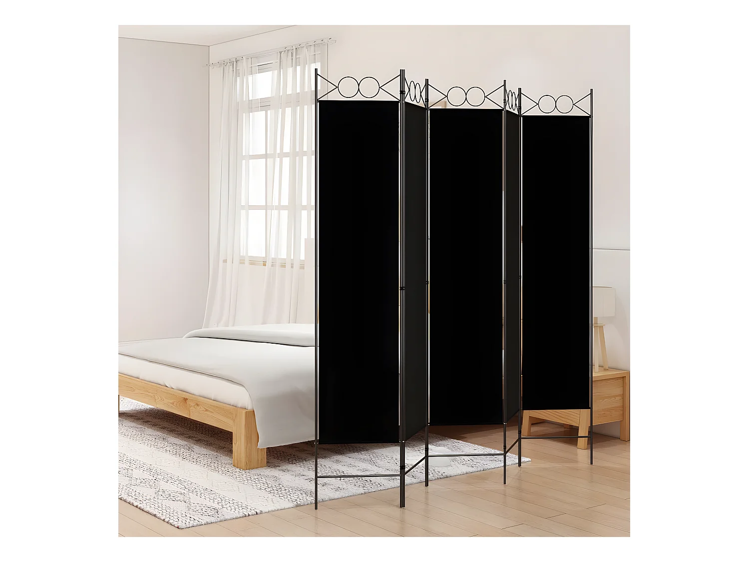 Kamerscherm met 5 panelen 200x200 cm stof zwart NL500294