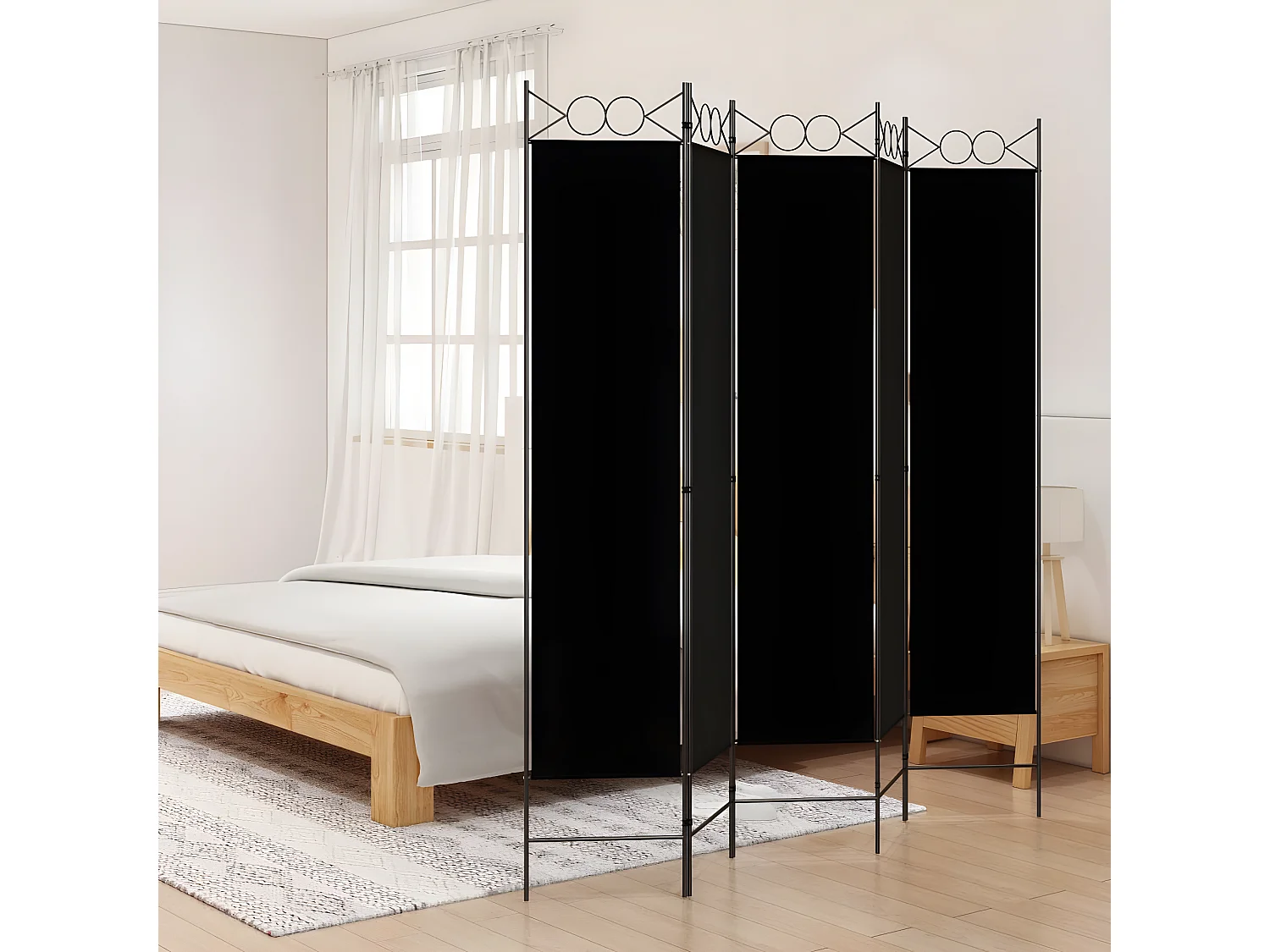 Paravent 5 panneaux Noir 200x200 cm Tissu WVGQ1074