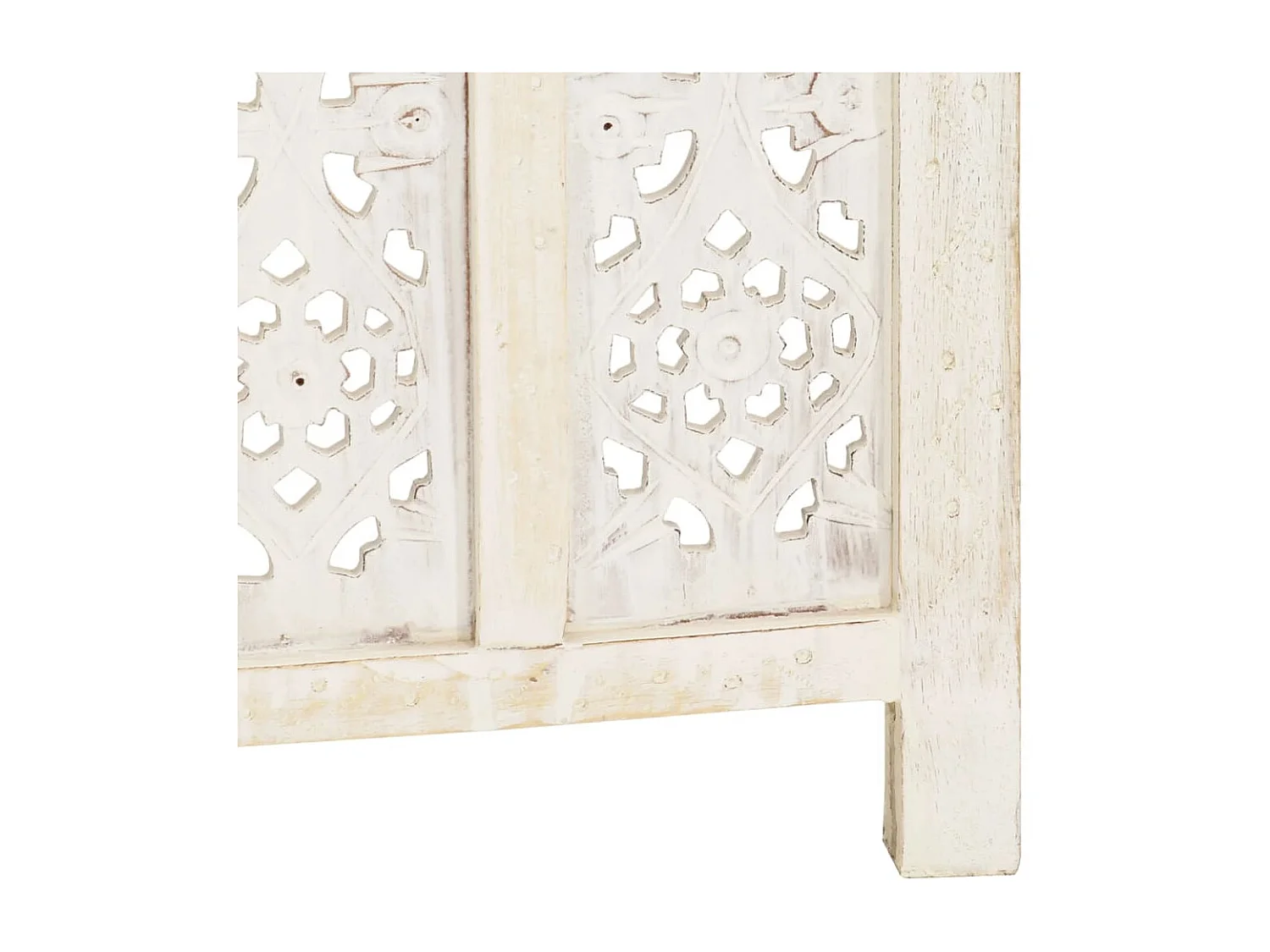 Biombo esculp. mão 4 painéis 160x165cm mangueira maciça branco PT600850