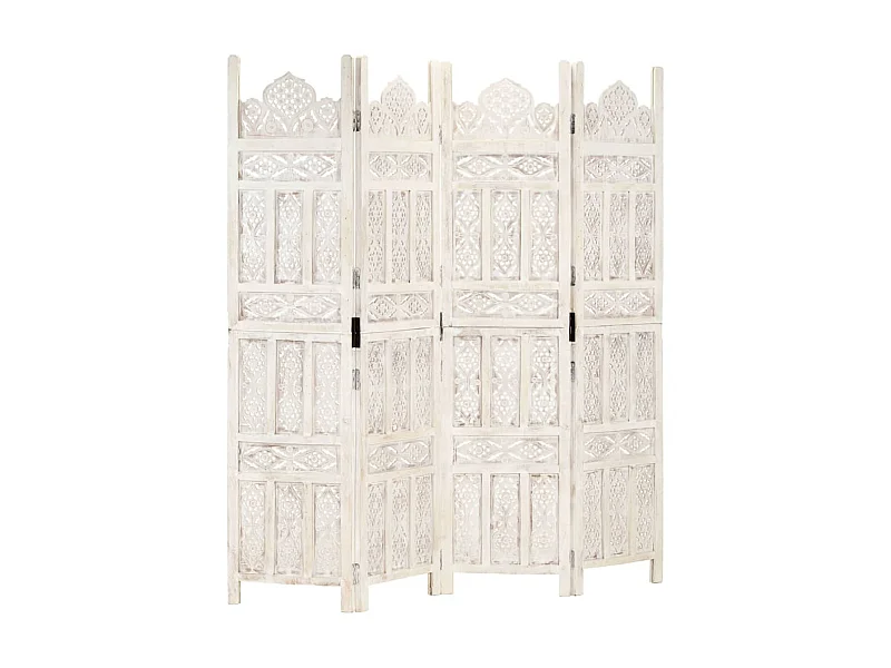 Biombo 4 paneles tallado a mano madera mango blanco 160x165 cm ES572031