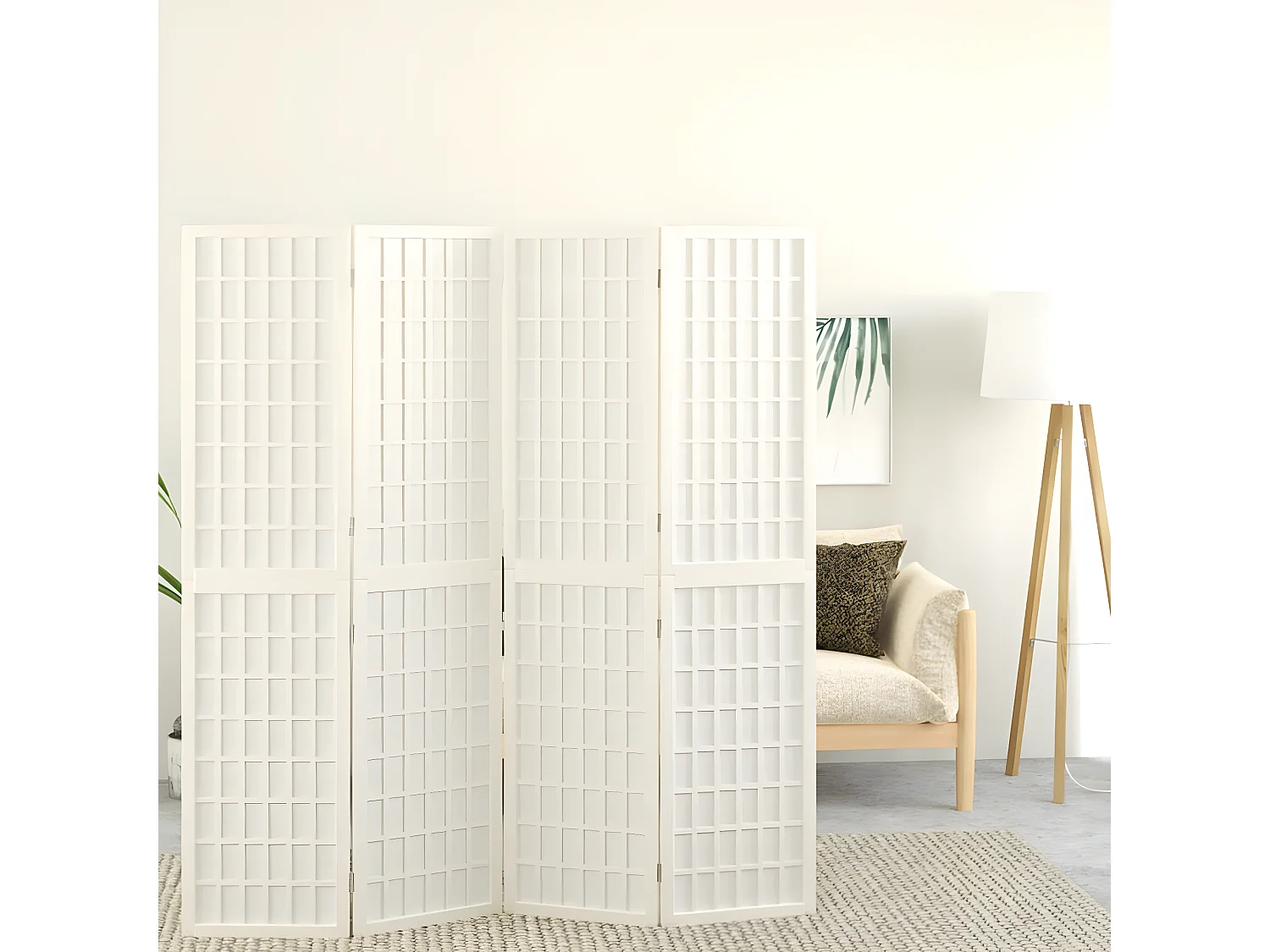 Biombo plegable con 4 paneles estilo japonés blanco 160x170 cm ES654972