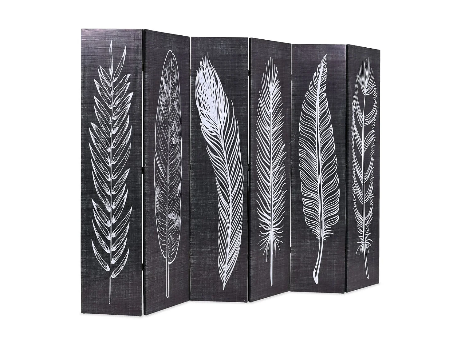 Paravent pliable 228 x 170 cm Plumes Noir et blanc OPI4311