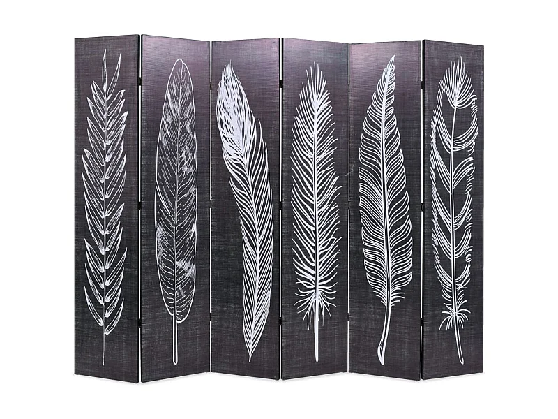 Paravent pliable 228 x 170 cm Plumes Noir et blanc OPI4311