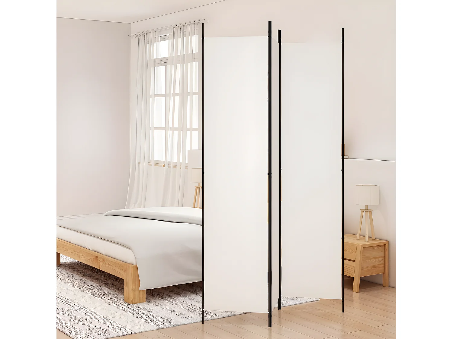 Paravent 3 panneaux Blanc 150x220 cm Tissu WVGQ3442