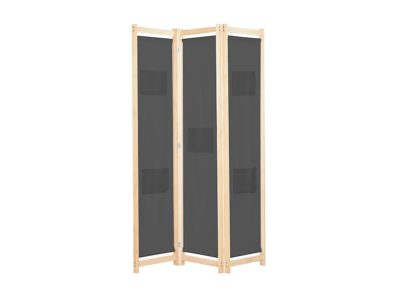 Biombo divisor de 3 paneles de tela gris 120x170x4 cm ES935265