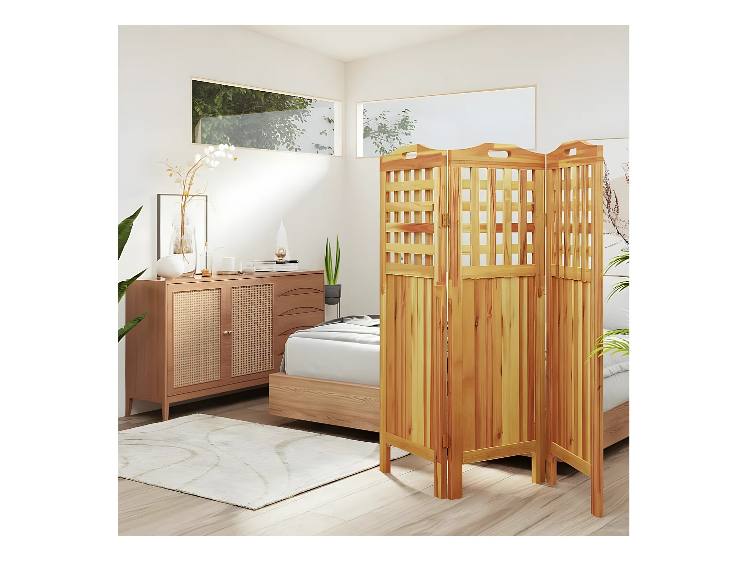 Paravent 3 panneaux 121,5x2x115 cm Bois d'acacia WVGQ7764