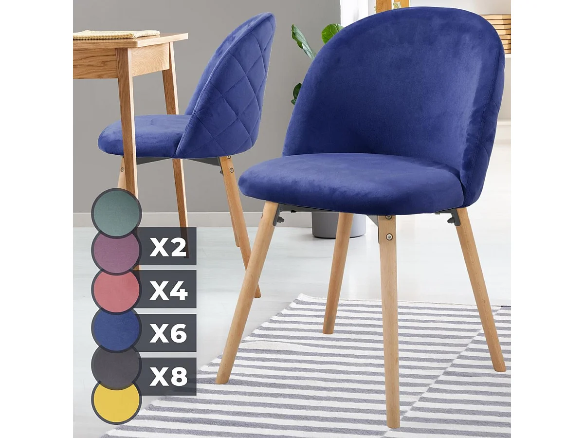 Floraya - set 2 moderne fluwelen eetkamerstoelen - licht blauw