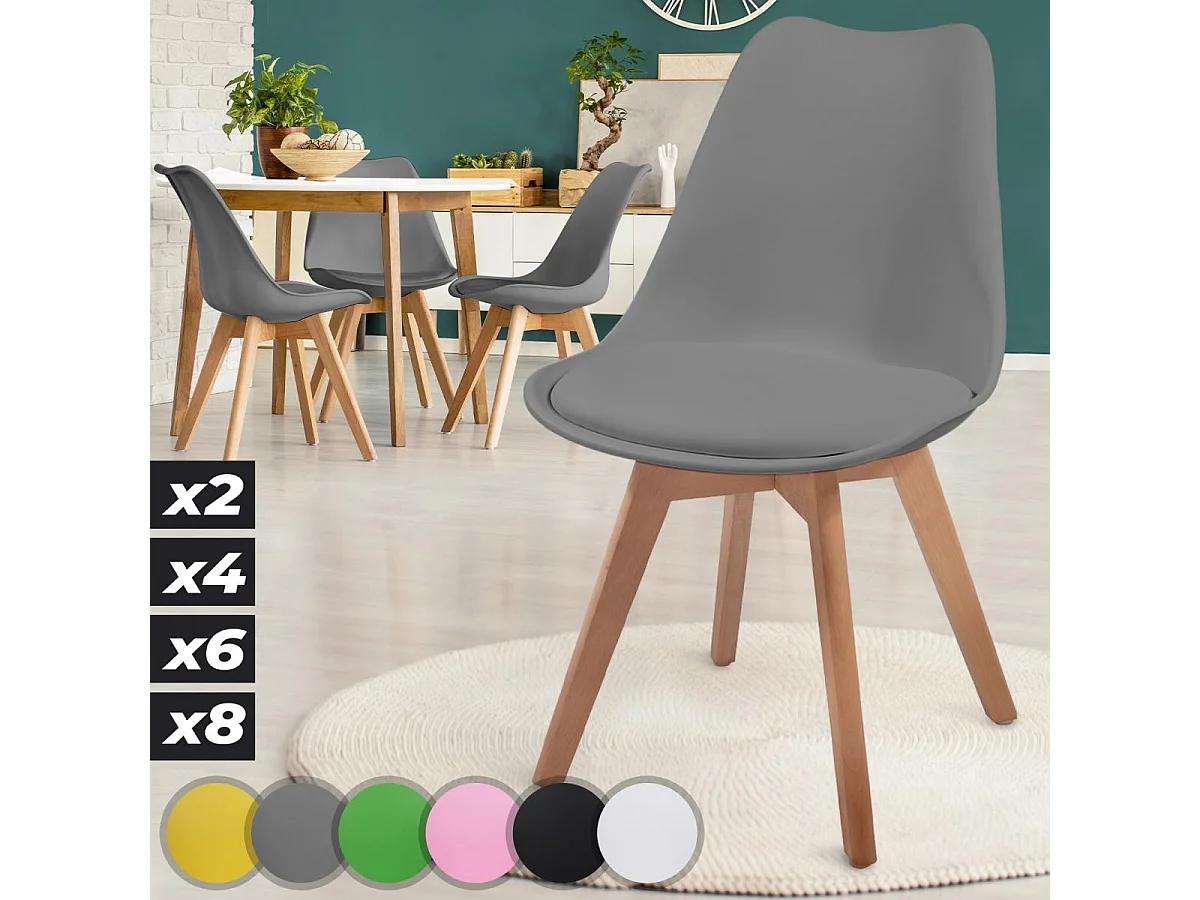 Floraya - Set 4 Scandinavische eetkamerstoelen met zitkussen - grijs