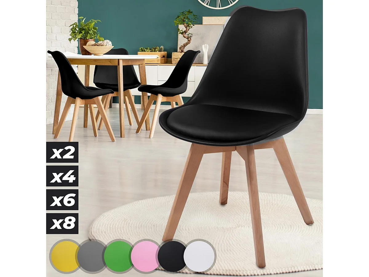 Floraya - ensemble 4 chaise de salle à manger scandinave avec oreiller - noir