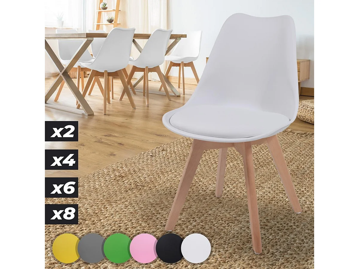 Floraya - ensemble 6 chaise de salle à manger scandinave avec oreiller - blanc