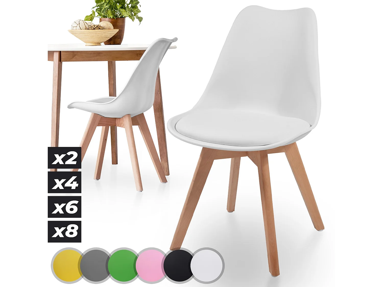 Floraya - ensemble 2 chaise de salle à manger scandinave avec oreiller - blanc