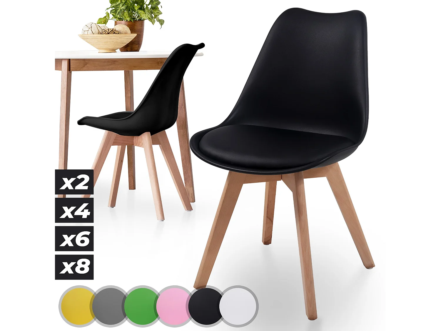 Floraya - ensemble 2 chaise de salle à manger scandinave avec oreiller - noir