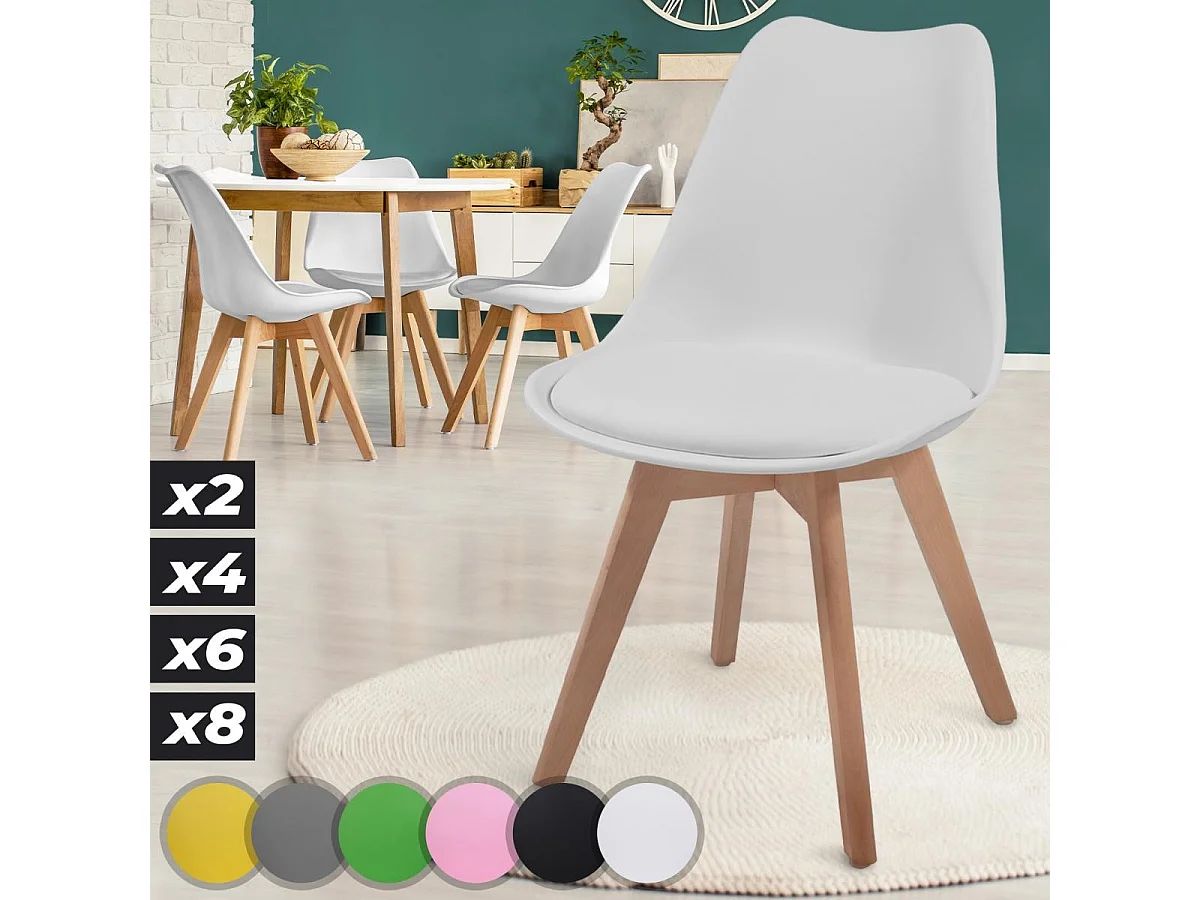 Floraya - ensemble 4 chaise de salle à manger scandinave avec oreiller - blanc
