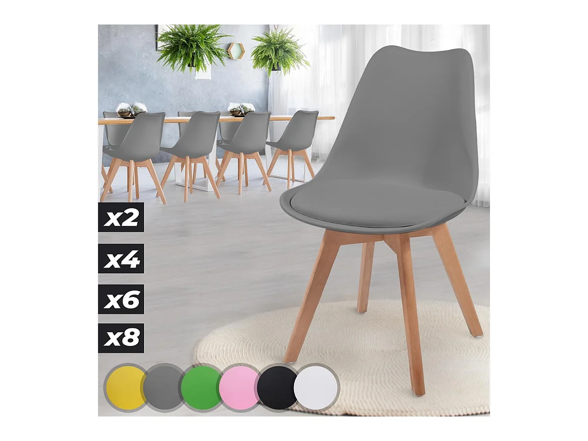 Floraya - ensemble 8 chaise de salle à manger scandinave avec oreiller - gris
