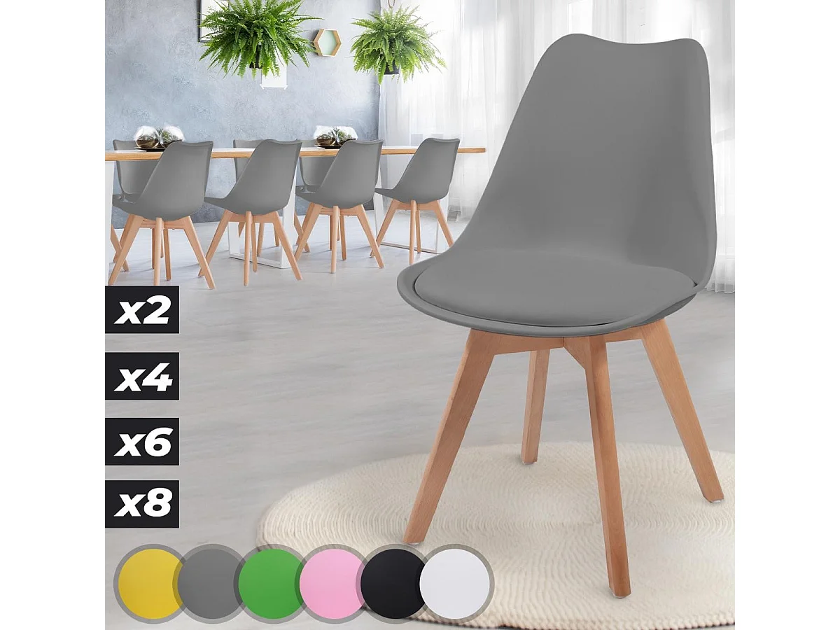 Floraya - ensemble 8 chaise de salle à manger scandinave avec oreiller - gris