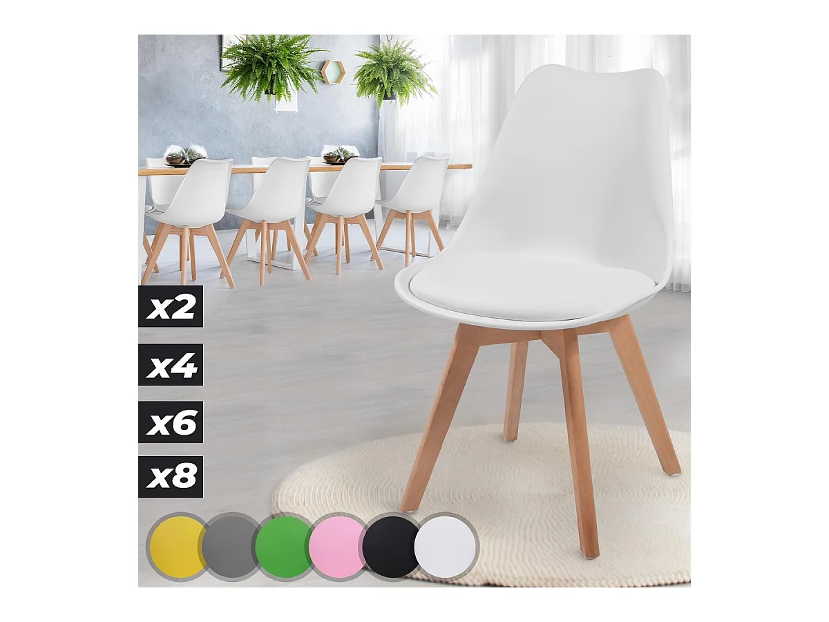 Floraya - ensemble 8 chaise de salle à manger scandinave avec oreiller - blanc