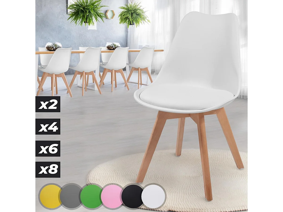 Floraya - ensemble 8 chaise de salle à manger scandinave avec oreiller - blanc