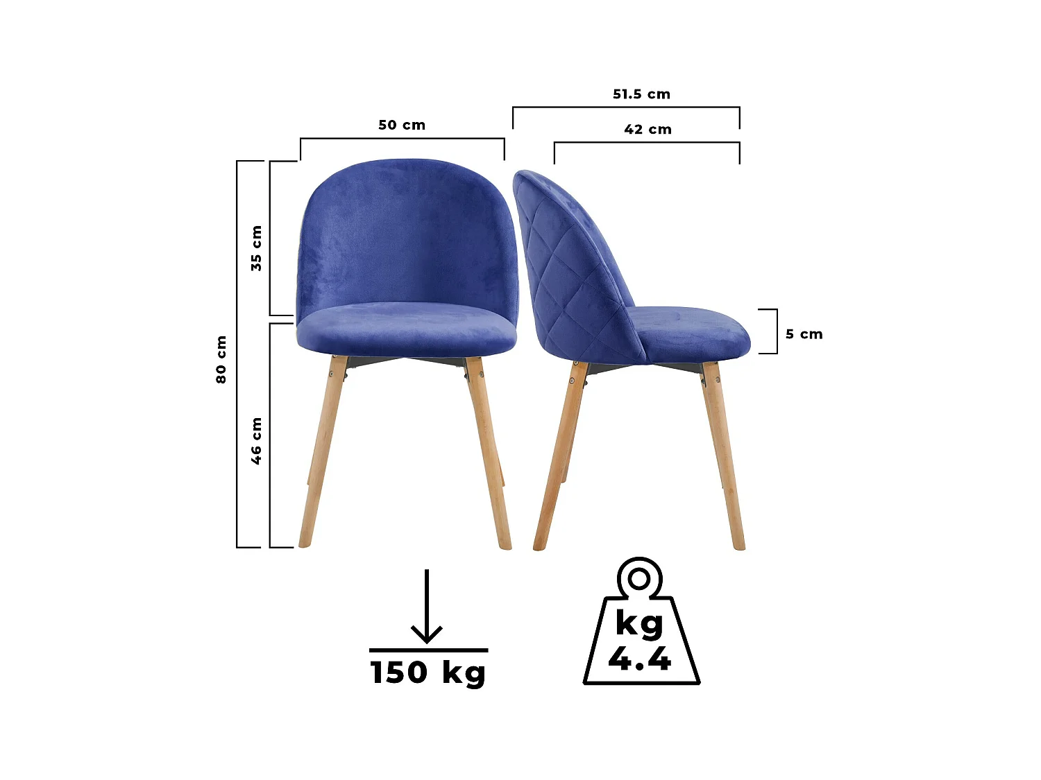 Floraya - ensemble 4 chaises de salle à manger modernes en velours - bleu clair