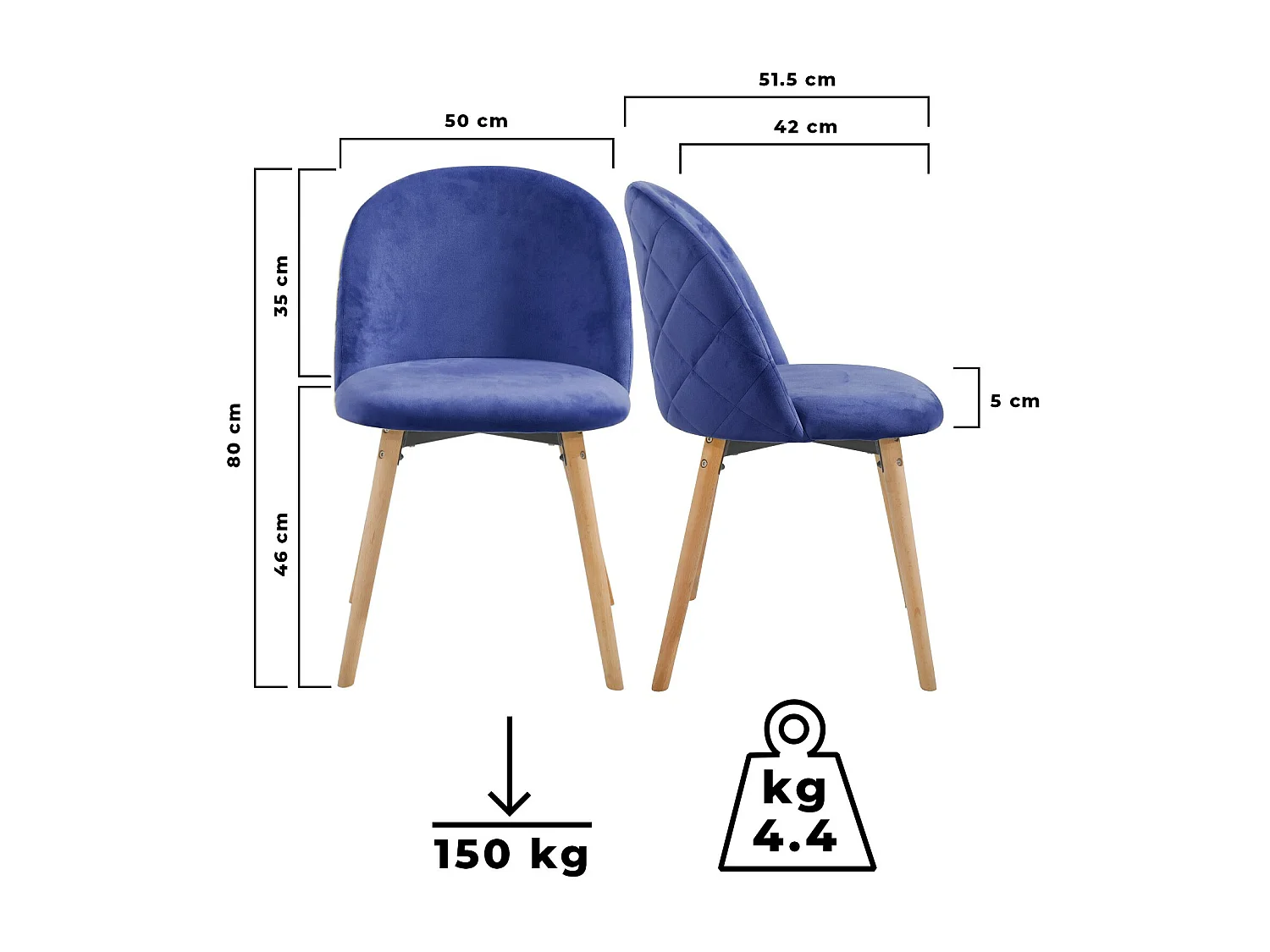 Floraya - ensemble 4 chaises de salle à manger modernes en velours - bleu clair
