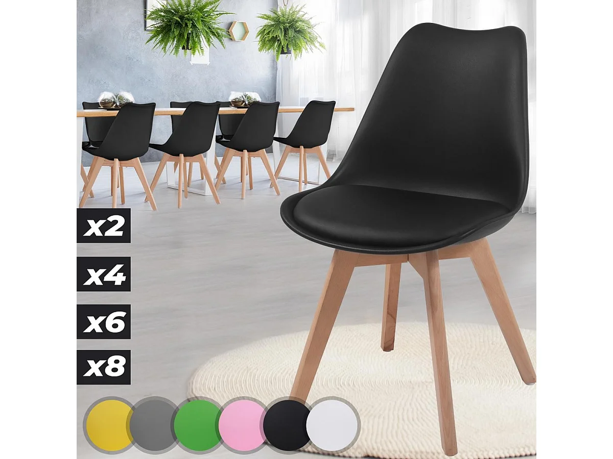 Floraya - ensemble 8 chaise de salle à manger scandinave avec oreiller - noir