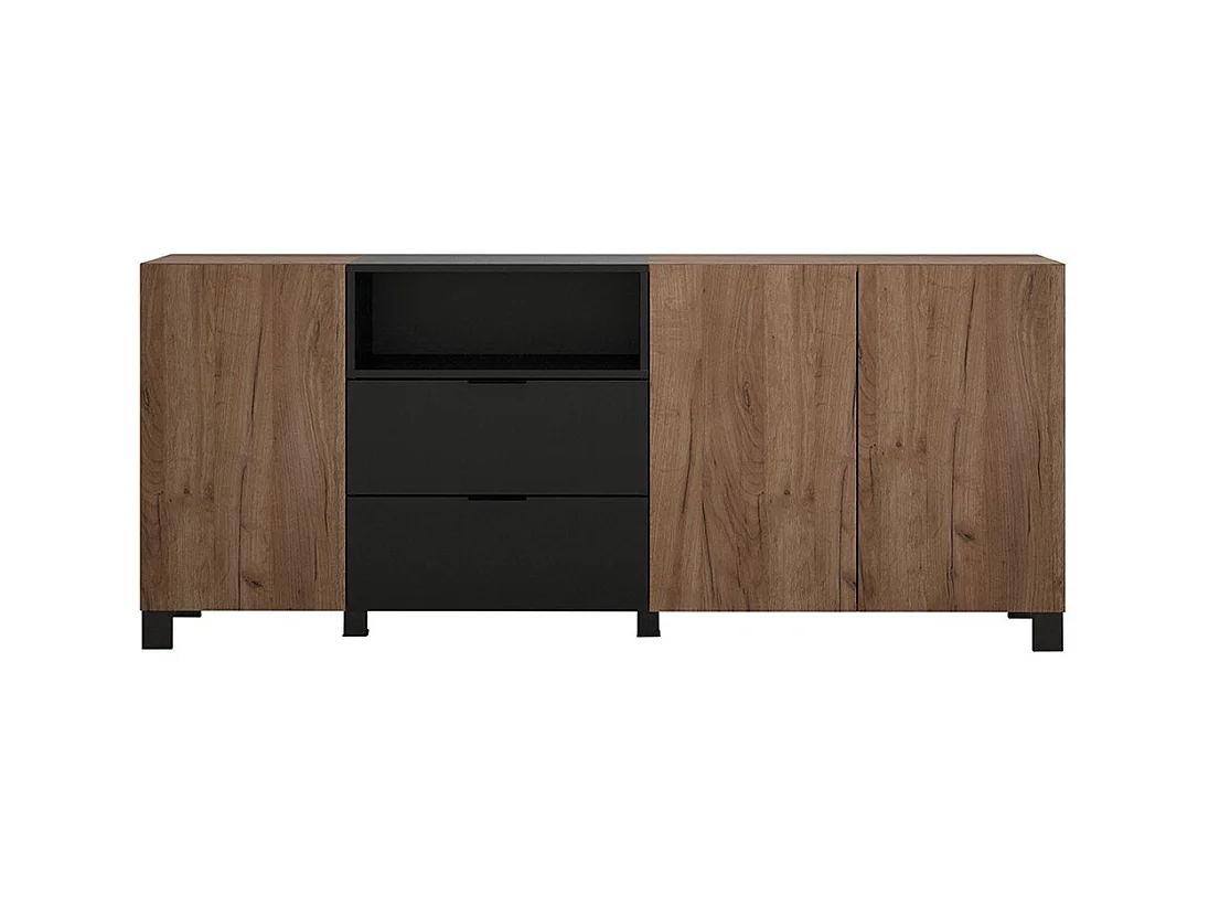 Kendo dressoir 3 deuren, 2 laden, 1 plank, eik decor, zwart mat.