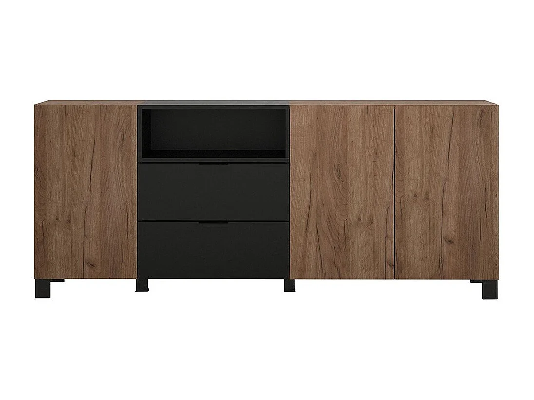 Kendo dressoir 3 deuren, 2 laden, 1 plank, eik decor, zwart mat.