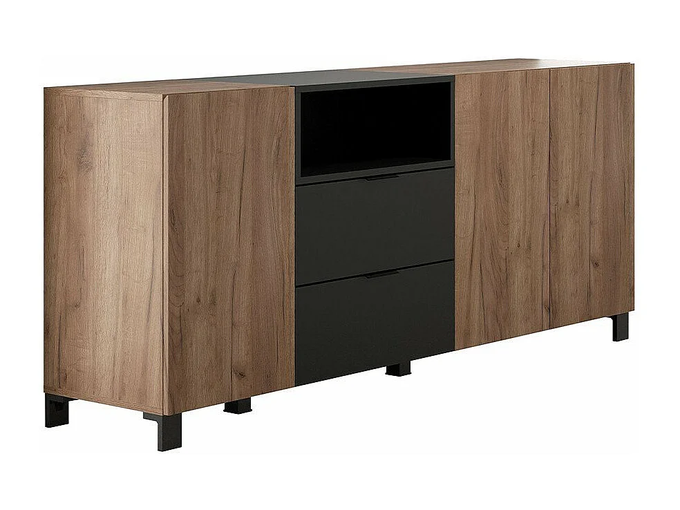 Kendo dressoir 3 deuren, 2 laden, 1 plank, eik decor, zwart mat.