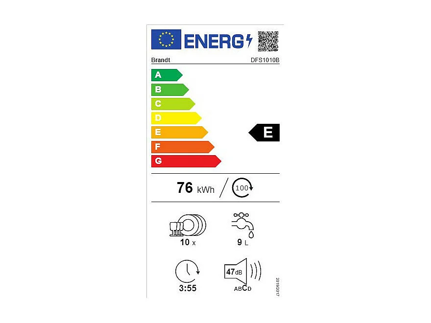 Lave-vaisselle pose libre BRANDT 10 Couverts 45cm E, BRADFS1010N